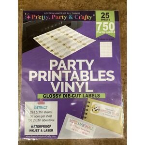 Pretty Party Crafty Glossy Die-Cut Vinyl Labels Waterproof 750ct 2-5/8x1" White
